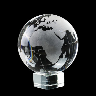 Glass Clear World Earth Globe Etched Crystal World on  Stand 100mm Paperweight   382315273173